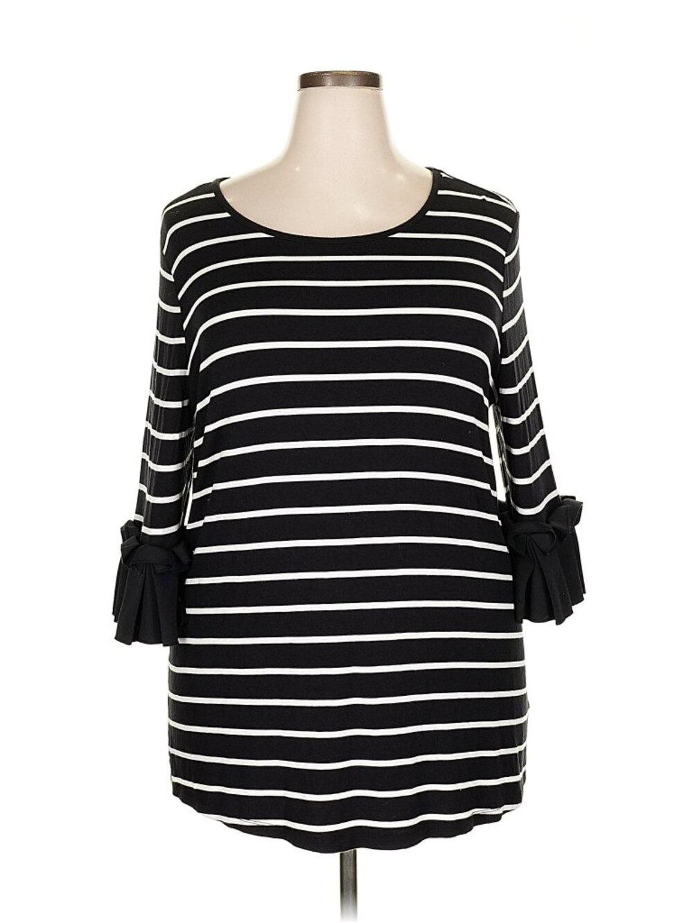 Lane Bryant 18/20 Black/White Stripe 3/4
Sleeve Top, Boat Line Neck, Ruffle Cuff